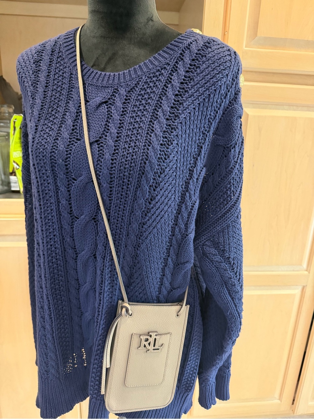 Lauren Ralph Lauren Taupe Pebbled Leather Crossbody Phone Tech Bag - Picture 2 of 6